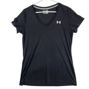 Under Armour Black HeatGear V-Neck Short Sleeve Activewear Workout T-Shirt Med